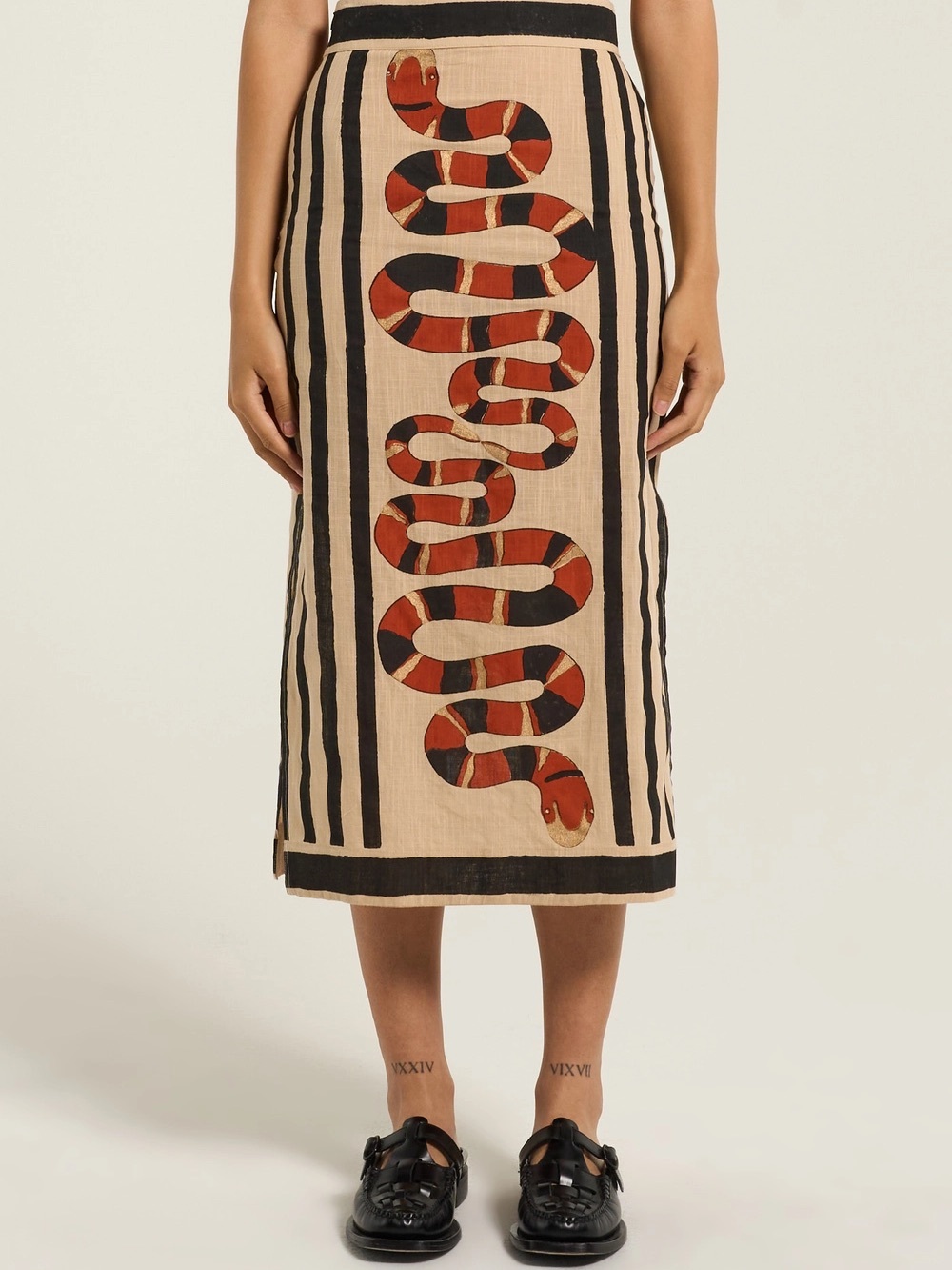 Mo Maya Sonoran Skirt | Hand-Block Printed Snake Midi Skirt | S/M (29" Waist)